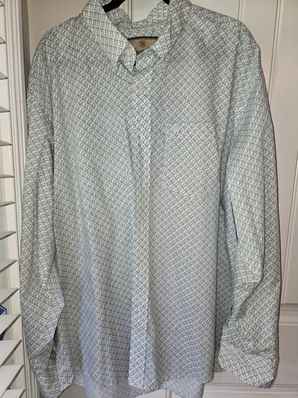 Wrangler Light Green/White Micro-Pattern Button Down Western Shirt Sz 2XL XXL